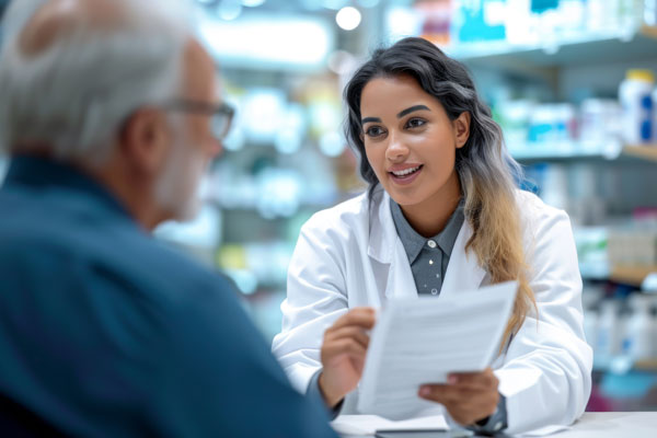 Apothekerin berät Kunden